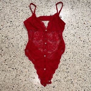 Victoria’s Secret red lace bodysuit lingerie Teddy heart Large L valentines